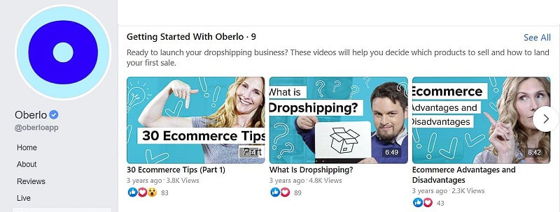 Oberlo video thumbnails