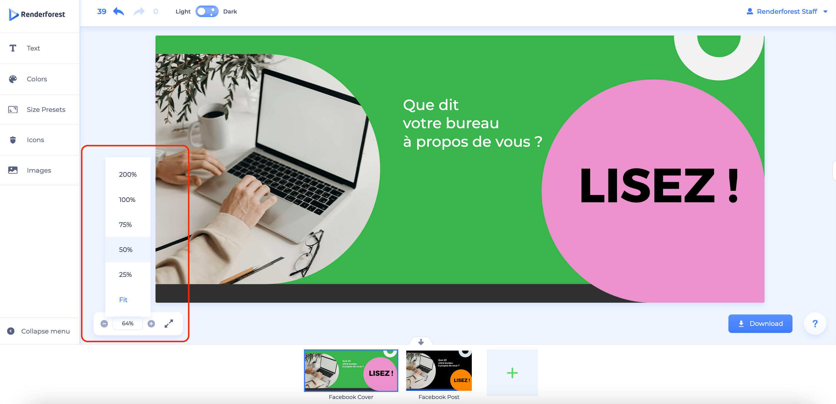 zoom avant et arrière sur votre design