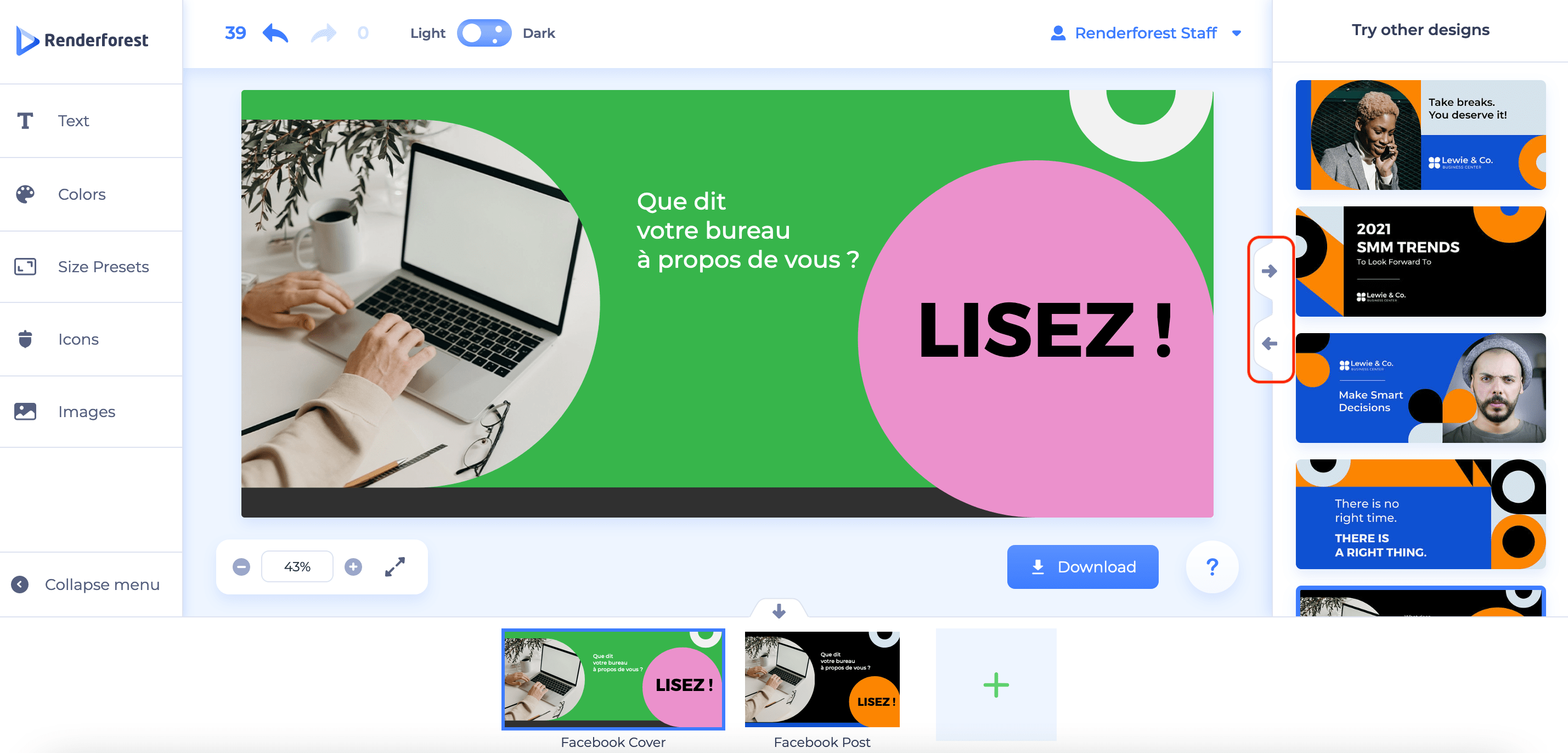 essayer d'autres designs du pack sélectionné
