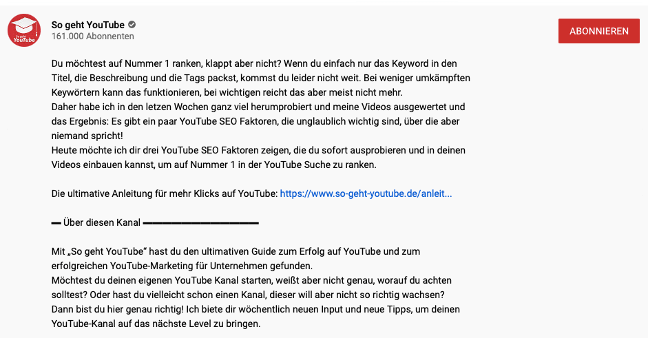 youtube video beschreibung beispiel