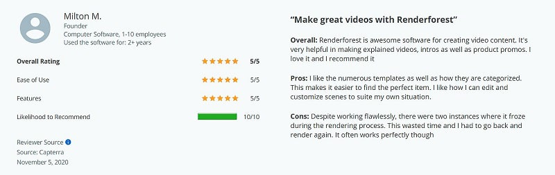 Renderforest customer feedback