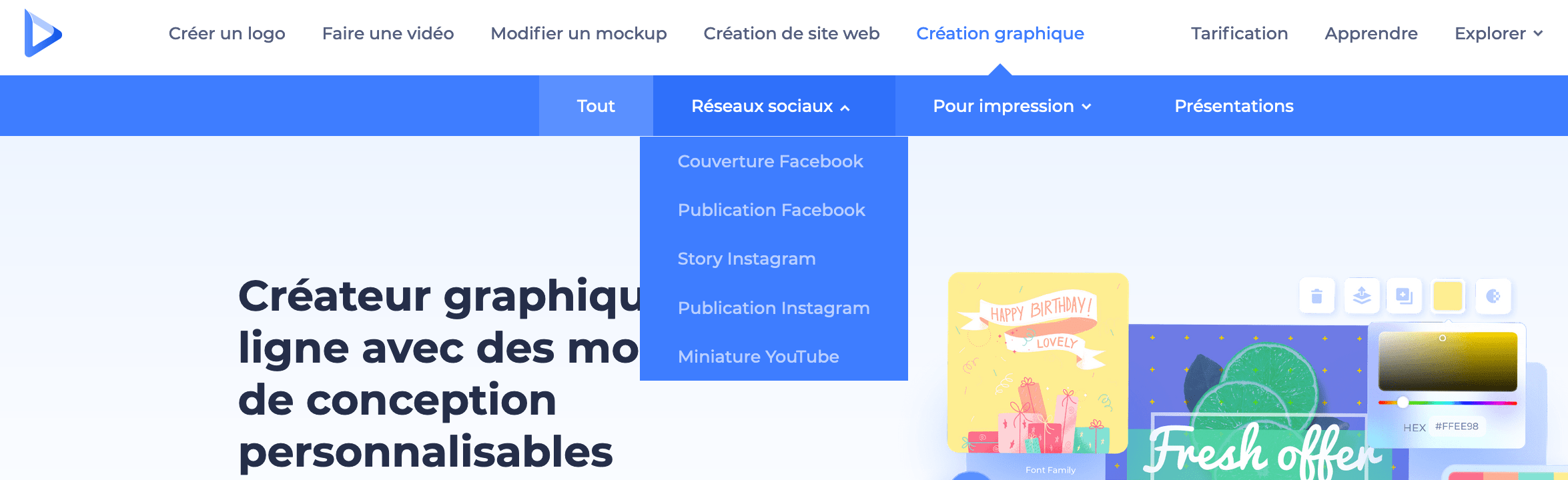 catégories du Créateur de graphismes de Renderforest