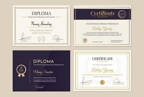 Certificats élégants