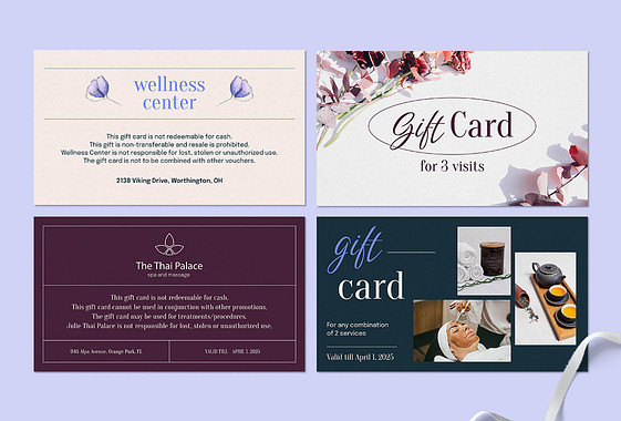 Modèles de cartes-cadeaux pour massages et SPA