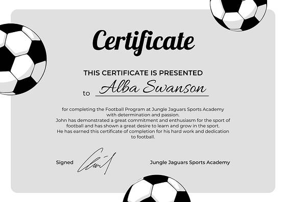 Soccer Excellence Certificates