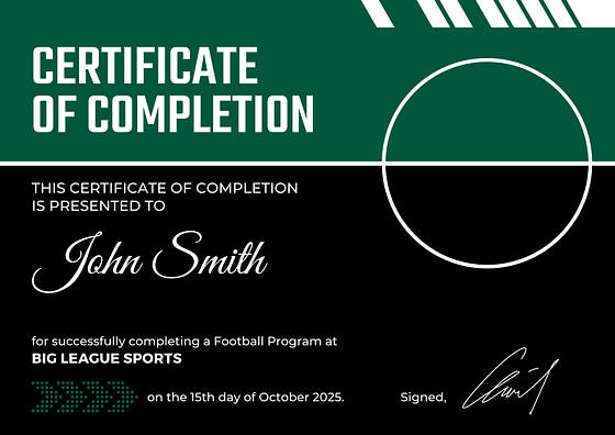 Soccer Excellence Certificates