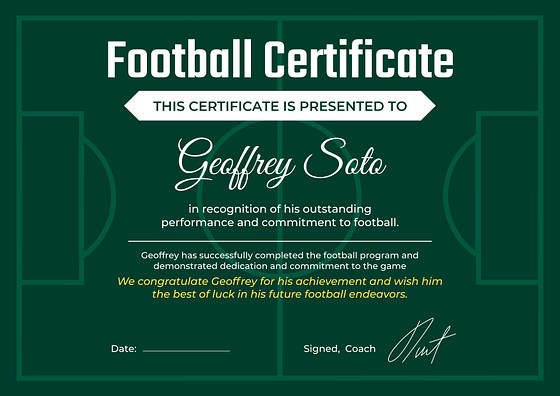 Soccer Excellence Certificates