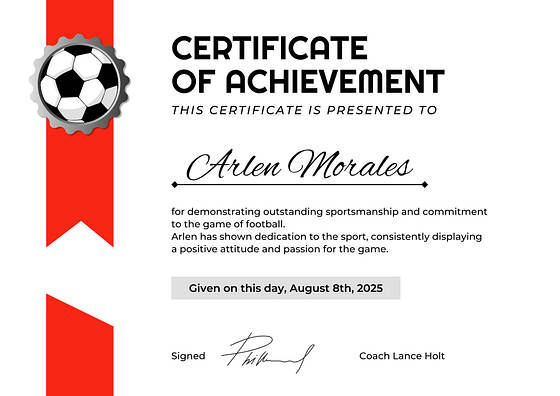 Soccer Excellence Certificates