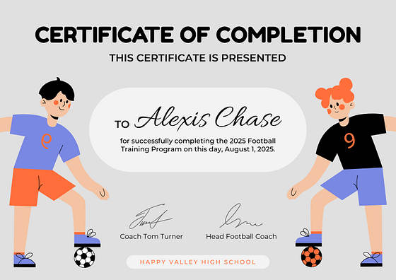 Soccer Excellence Certificates