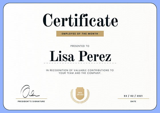 Certificados de reconocimiento para empleados