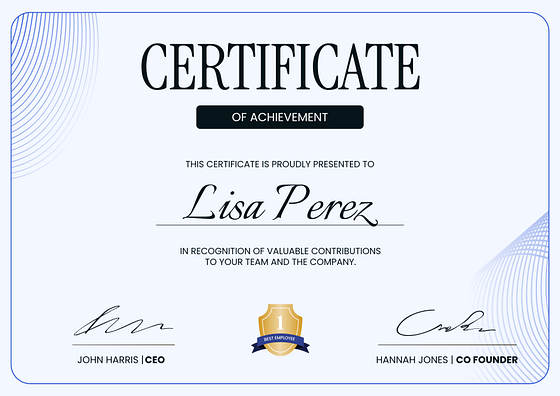Certificados de reconocimiento para empleados