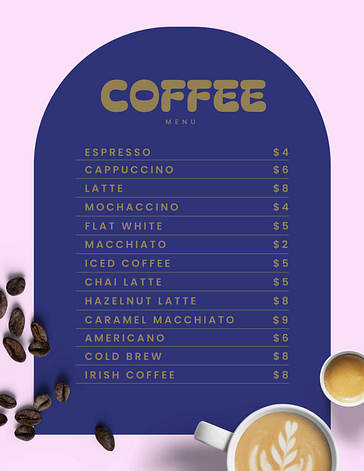 Plantillas de menú de cafetería a la moda