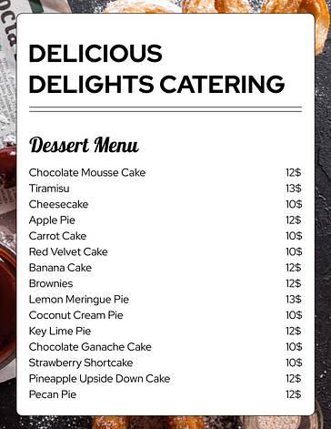 Speisekartenvorlagen für Catering-Unternehmen