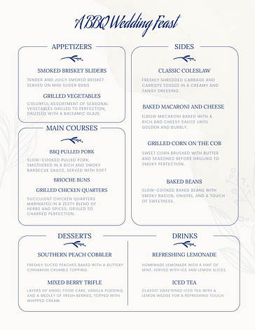 Modèles de menus de mariage