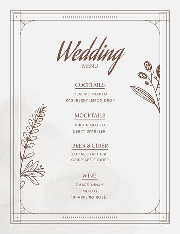 Modèles de menus de mariage