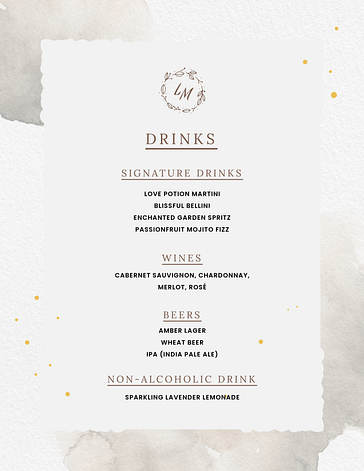 Modèles de menus de mariage
