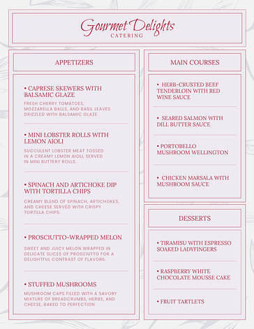 Modèles de menus de mariage