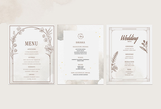 Modèles de menus de mariage