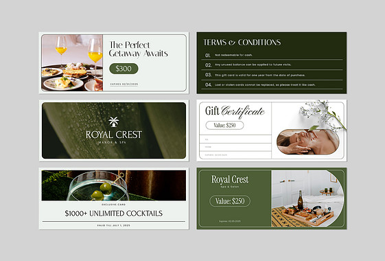 Selección de tarjetas de regalo de hotel y bienestar