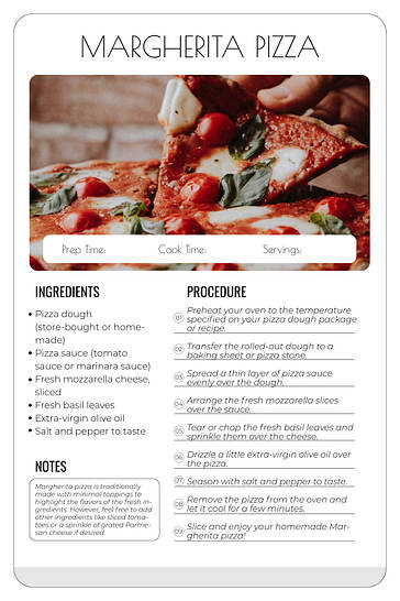 Карточки с Рецептами Пиццы и Бургеров