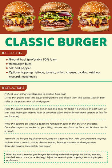 Карточки с Рецептами Пиццы и Бургеров