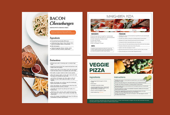 Карточки с Рецептами Пиццы и Бургеров