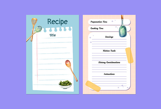 Watercolor Recipe Card Templates
