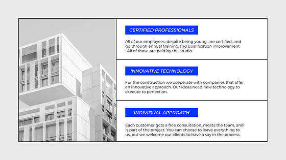 Diapositives du portfolio architectural