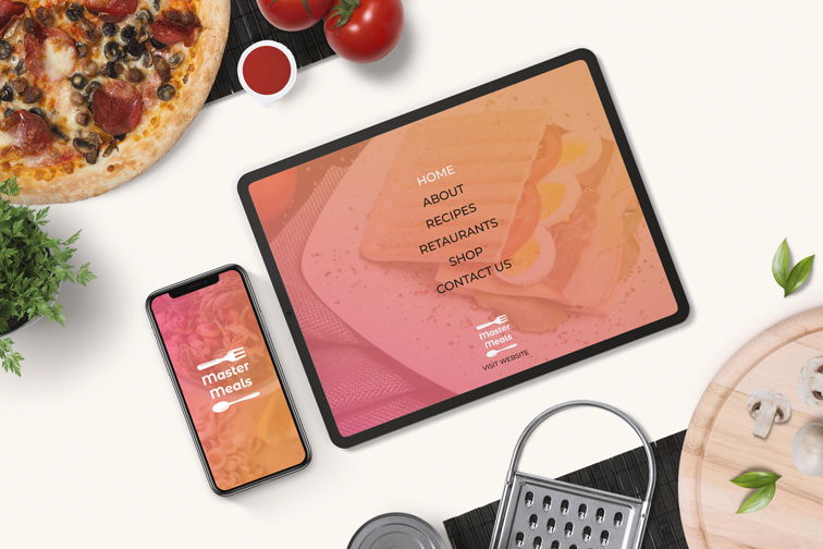 iPad Pro et iPhone sur un fond de nourriture