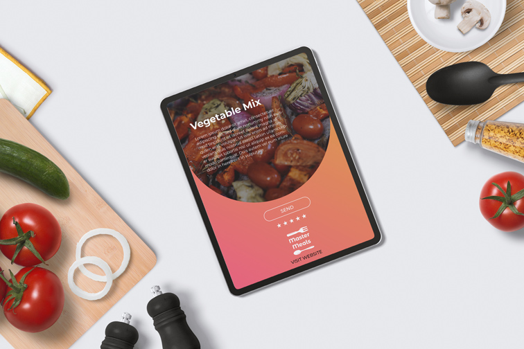 iPad Pro incliné sur un fond de cuisine