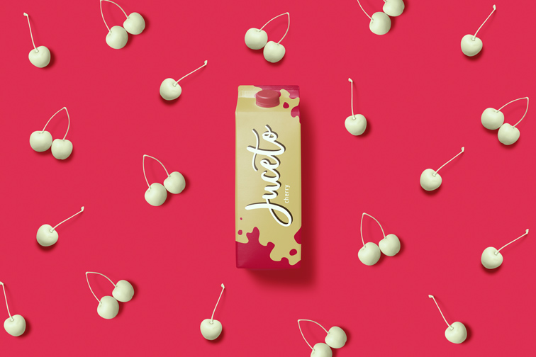 Упаковка Сока на Вишневом Поп-Арт Фоне