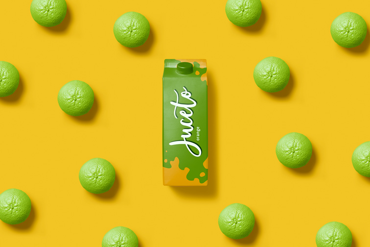 Упаковка Сока на Апельсиновом Поп-Арт Фоне