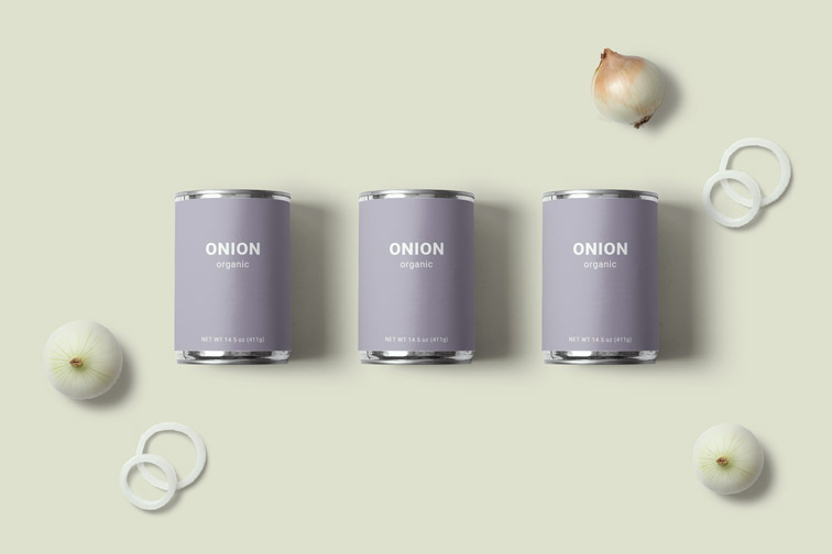 Trois boîtes de conserve avec des oignons