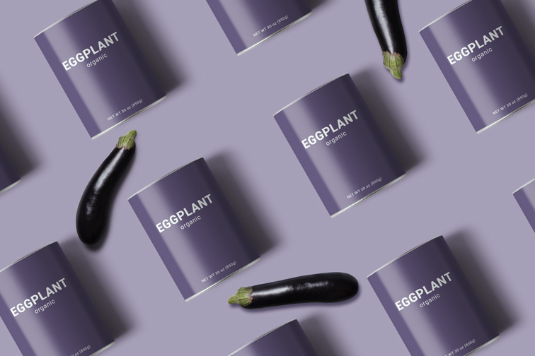 Plusieurs boîtes de conserve avec des aubergines