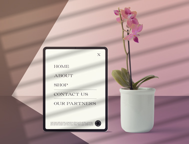 iPad avec un pot de fleurs à l'ombre