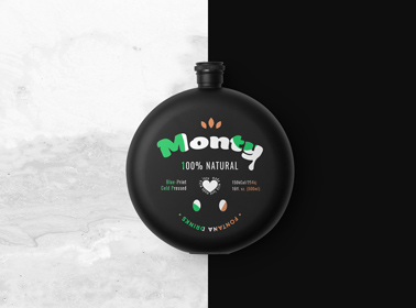 Bouteille ronde sur un fond noir et blanc