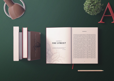 Open Book with a Pile of Standing Books