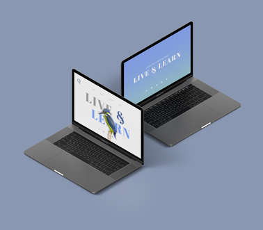 Два серых ноутбука MacBook на синем фоне