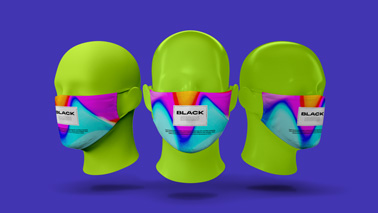 Drei Mannequin-Köpfe mit Gesichtsmaske  Seitenansicht