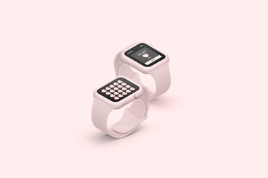 Deux Apple Watches attachées sur une surface beige