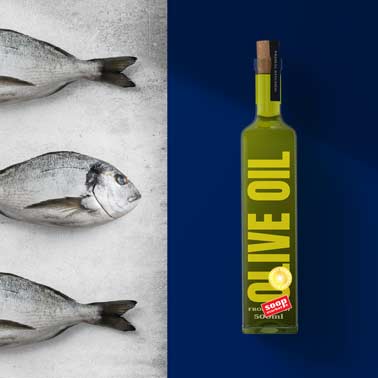 Olive Oil Bottle Next to Fish