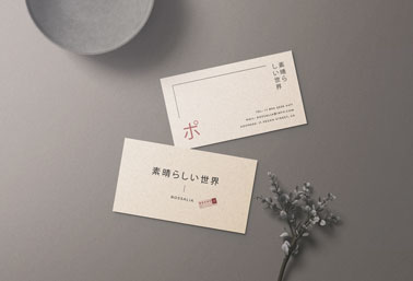 Dos tarjetas de visita junto a una planta y una decoración