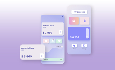 Dos diseños de app neumórficos con detalles en zoom