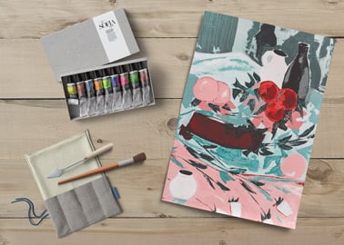 Folha de Papel com Tubos de Tinta e Ferramentas