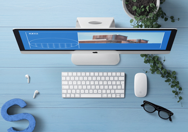 iMac sobre un escritorio - vista de ángulo superior