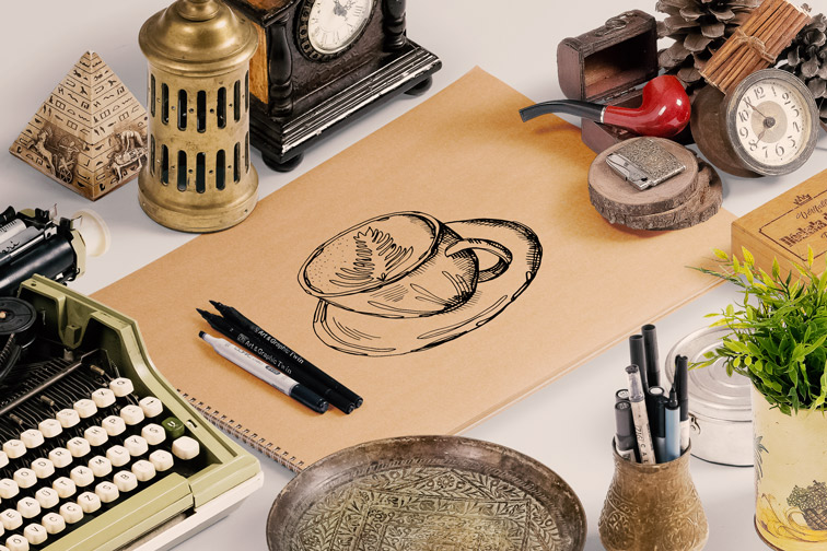 Скетчбук из крафт-бумаги и принадлежности для рисования