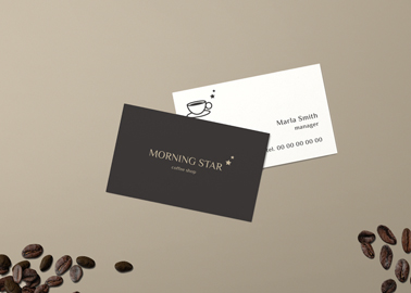 Business Cards With Coffee Beans High Angle View