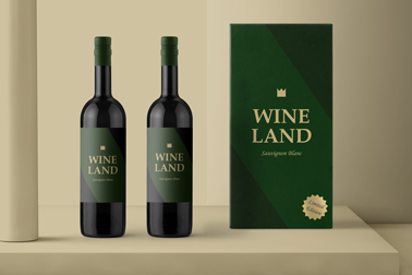 Deux bouteilles de vin rouge avec une boîte d'emballage