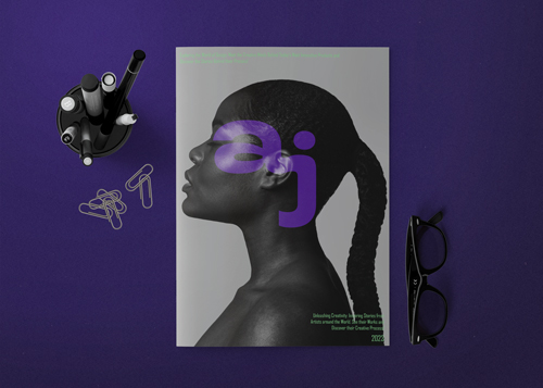 Magazine With Supplies on Purple Surface