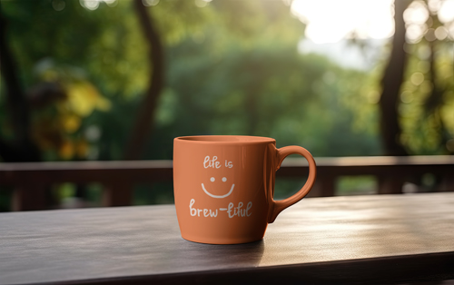 Smiley-Tasse auf einem Balkon